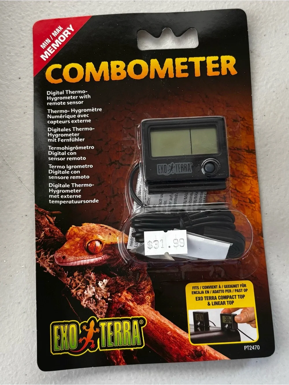 Exo Terra Digital Thermo-Hygrometer Combometer w Remote Sensor